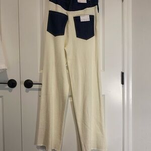 We Wore What Cream and Blue Textured Pants.